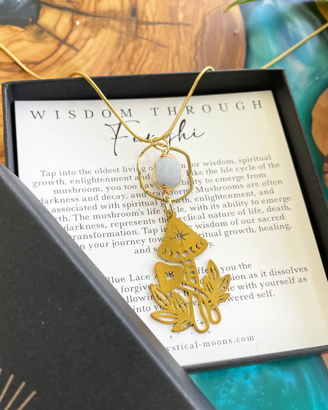 Wisdom Through Funghi - Blue Lace Agate Necklace