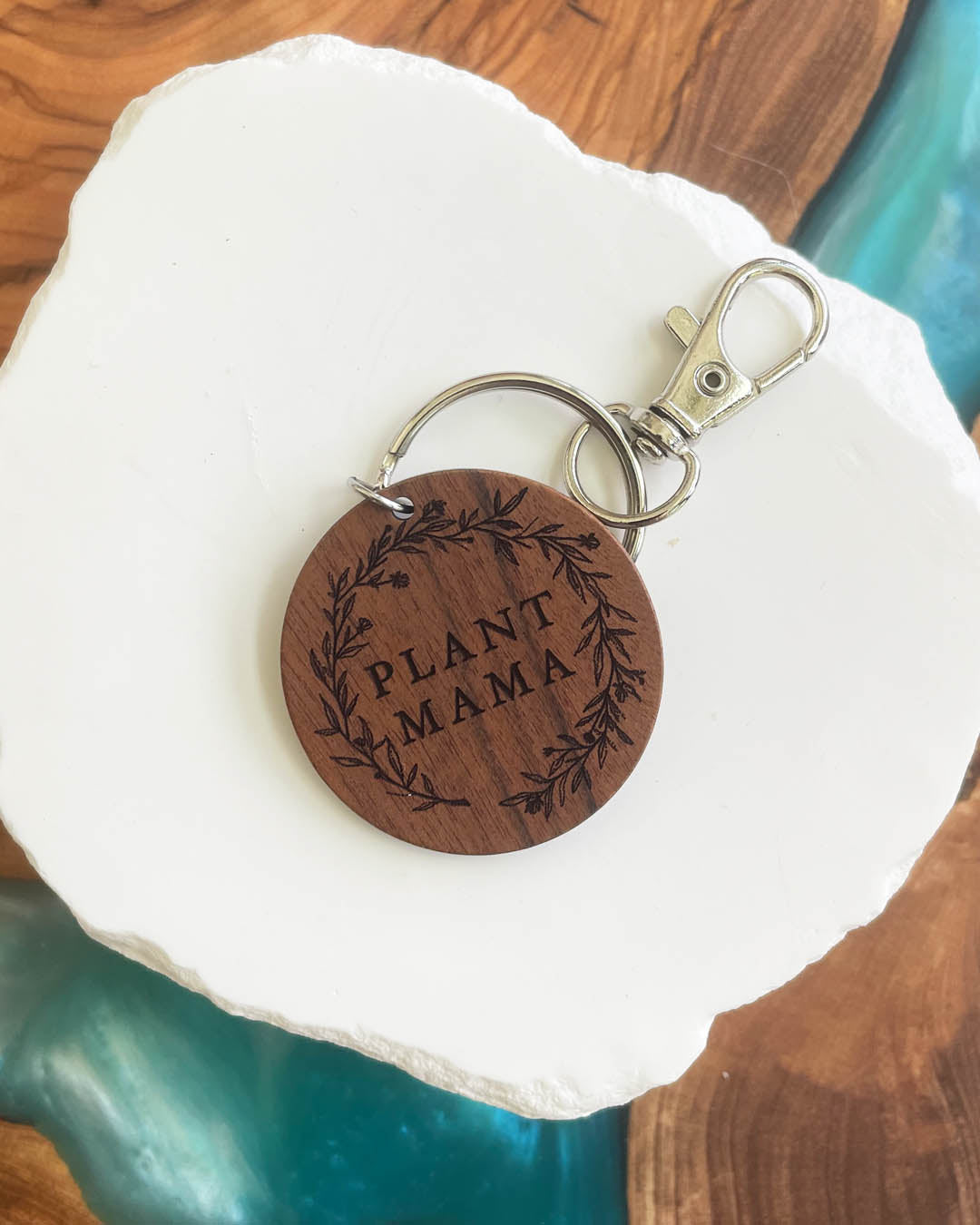 Plant Mama Silver Keychain