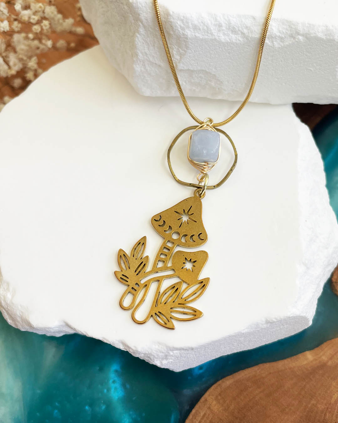Wisdom Through Funghi - Blue Lace Agate Necklace