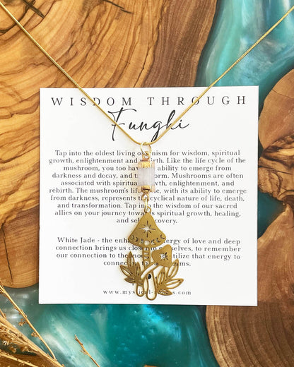 Wisdom Through Funghi - White Jade Necklace