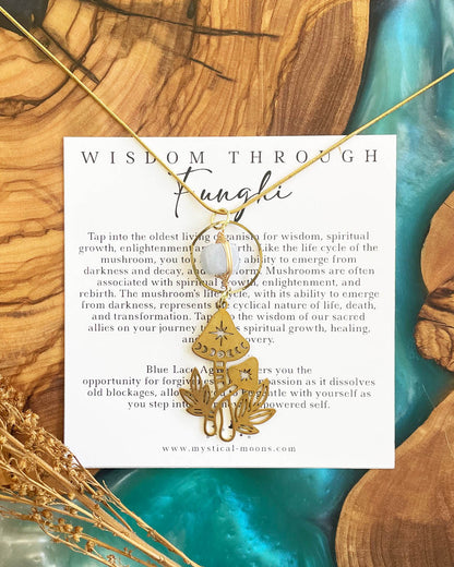 Wisdom Through Funghi - Blue Lace Agate Necklace