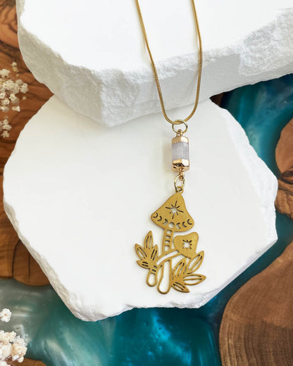 Wisdom Through Funghi - White Jade Necklace