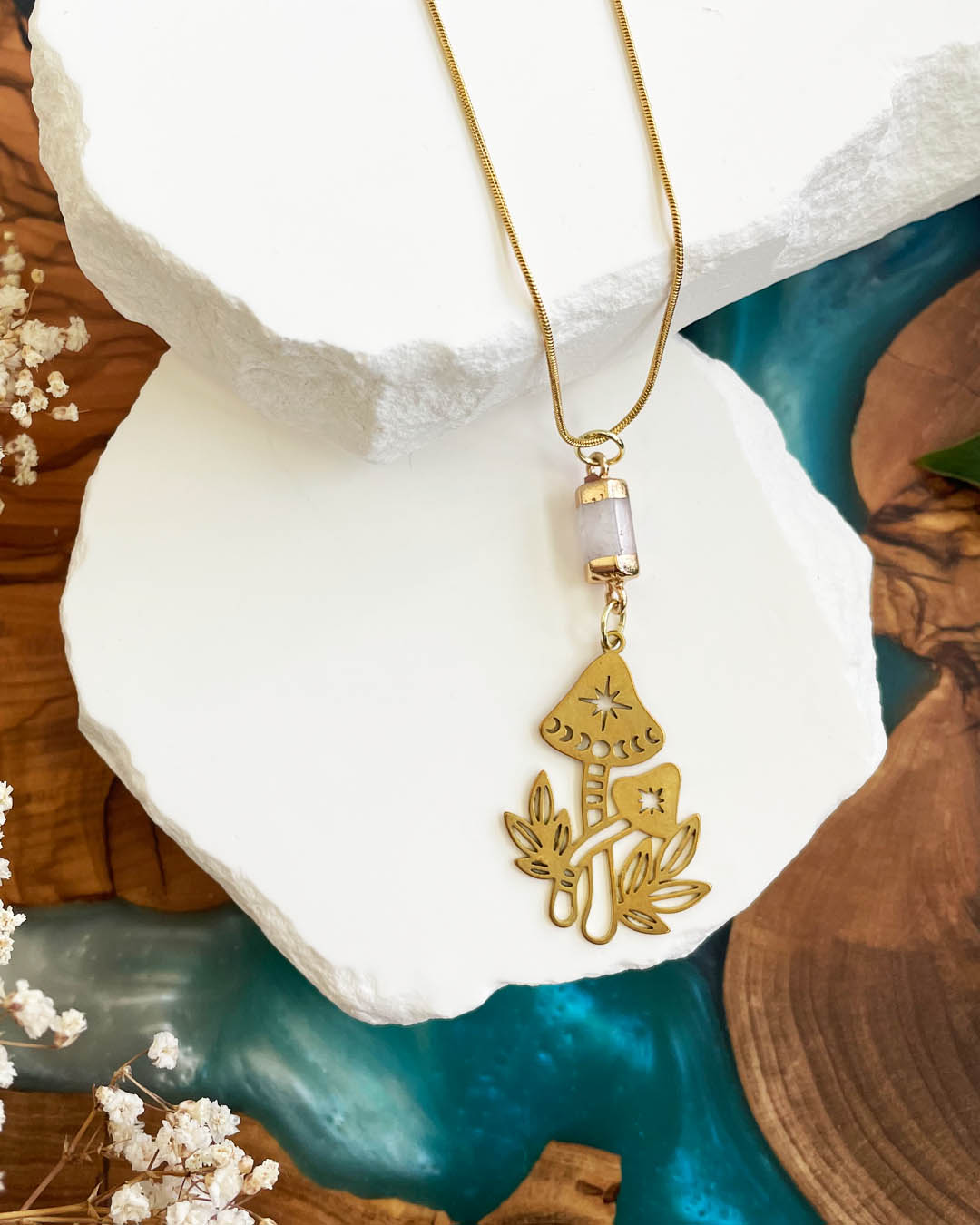 Wisdom Through Funghi - White Jade Necklace