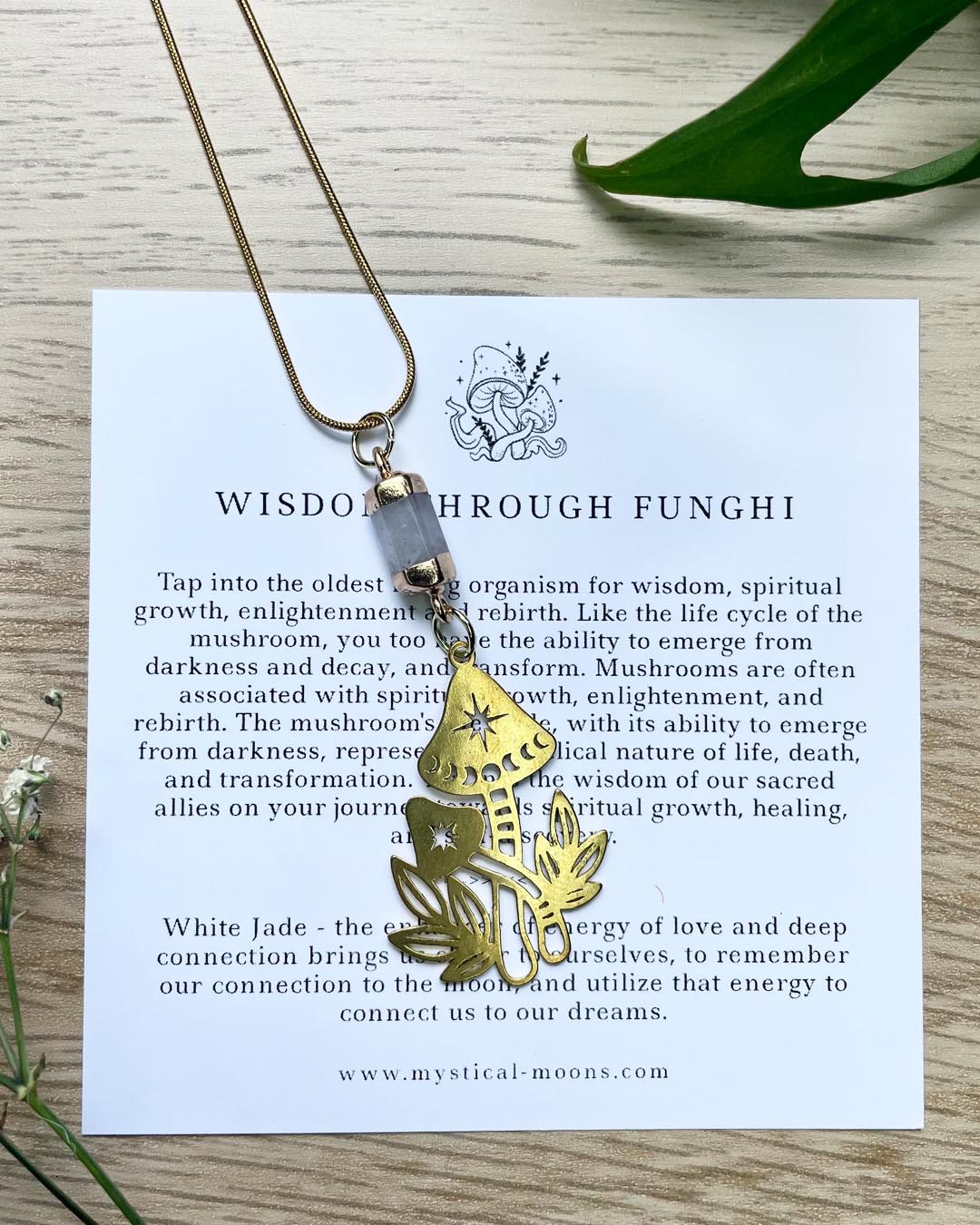 Wisdom Through Funghi - White Jade Necklace