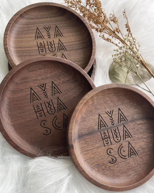 Ayahuasca Walnut Wood Coaster Set (4)