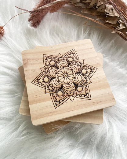 Mandala Square Wood Coaster Set