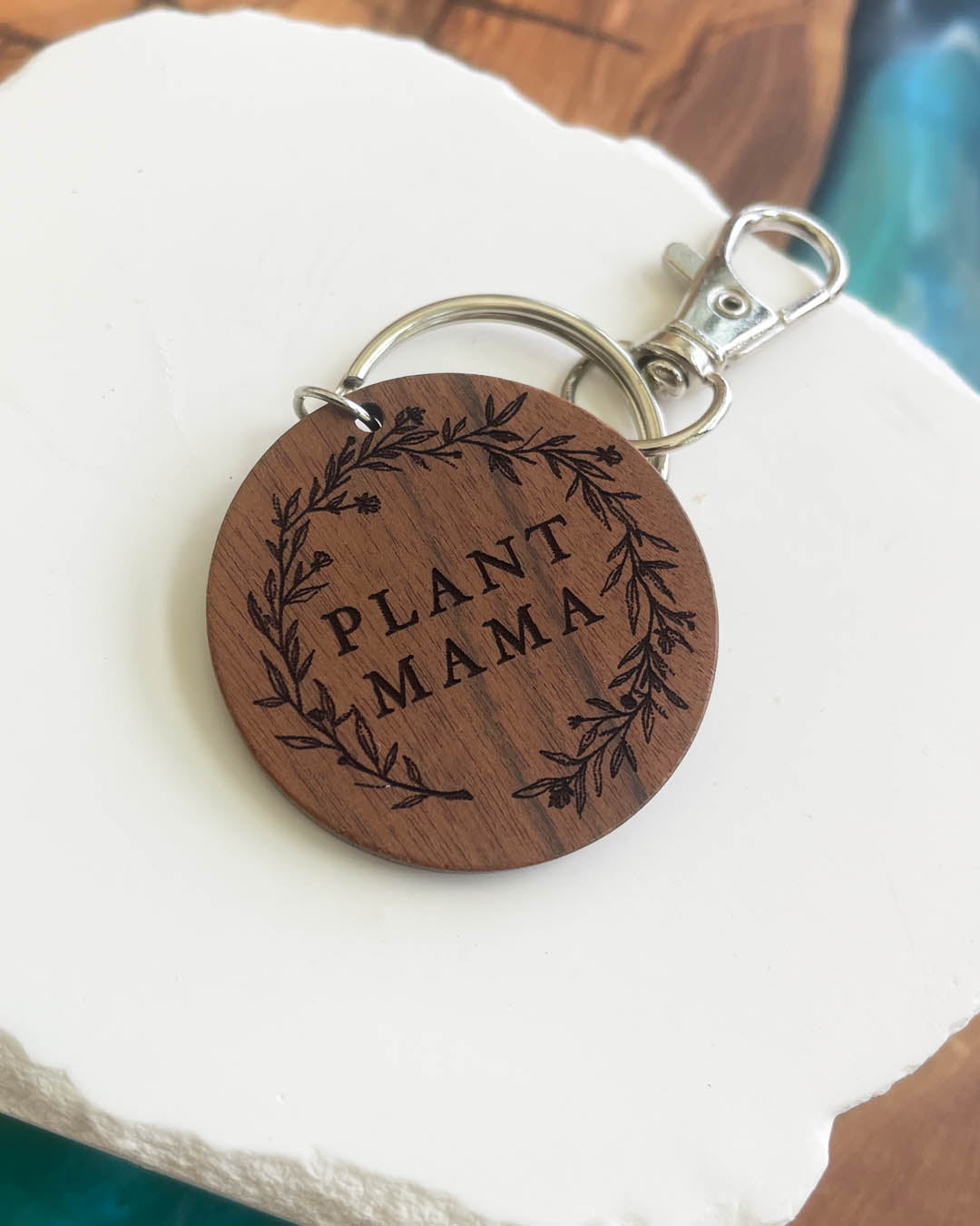 Plant Mama Silver Keychain