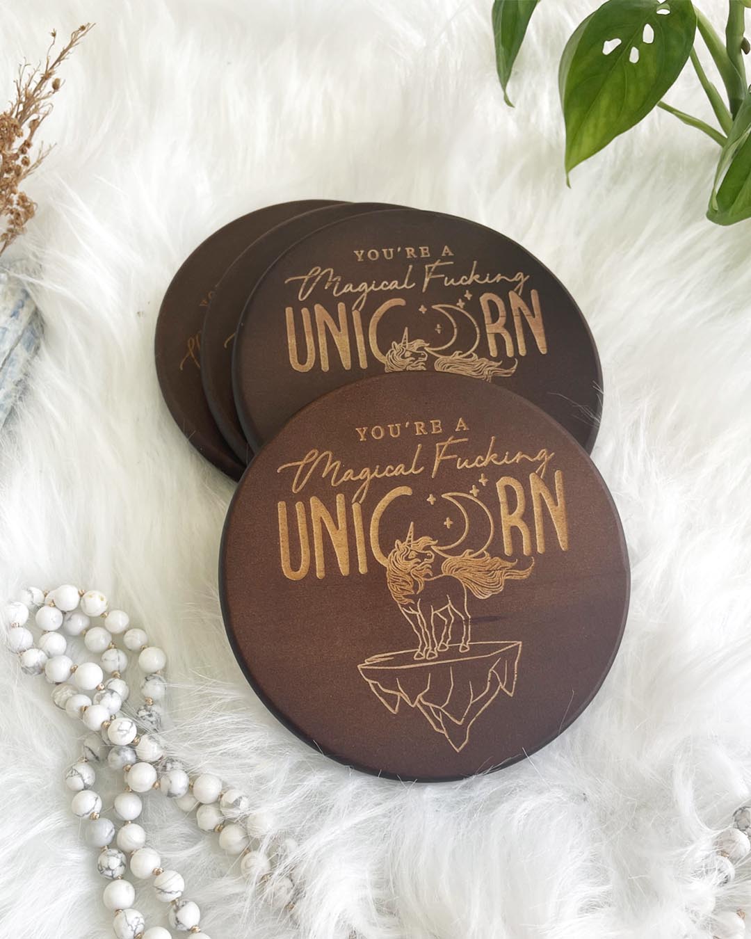 You Are A Magical Unicorn Dark Wood Coaster Set