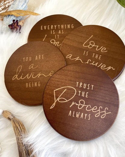 Healing Quotes Dark Wood Coaster Set