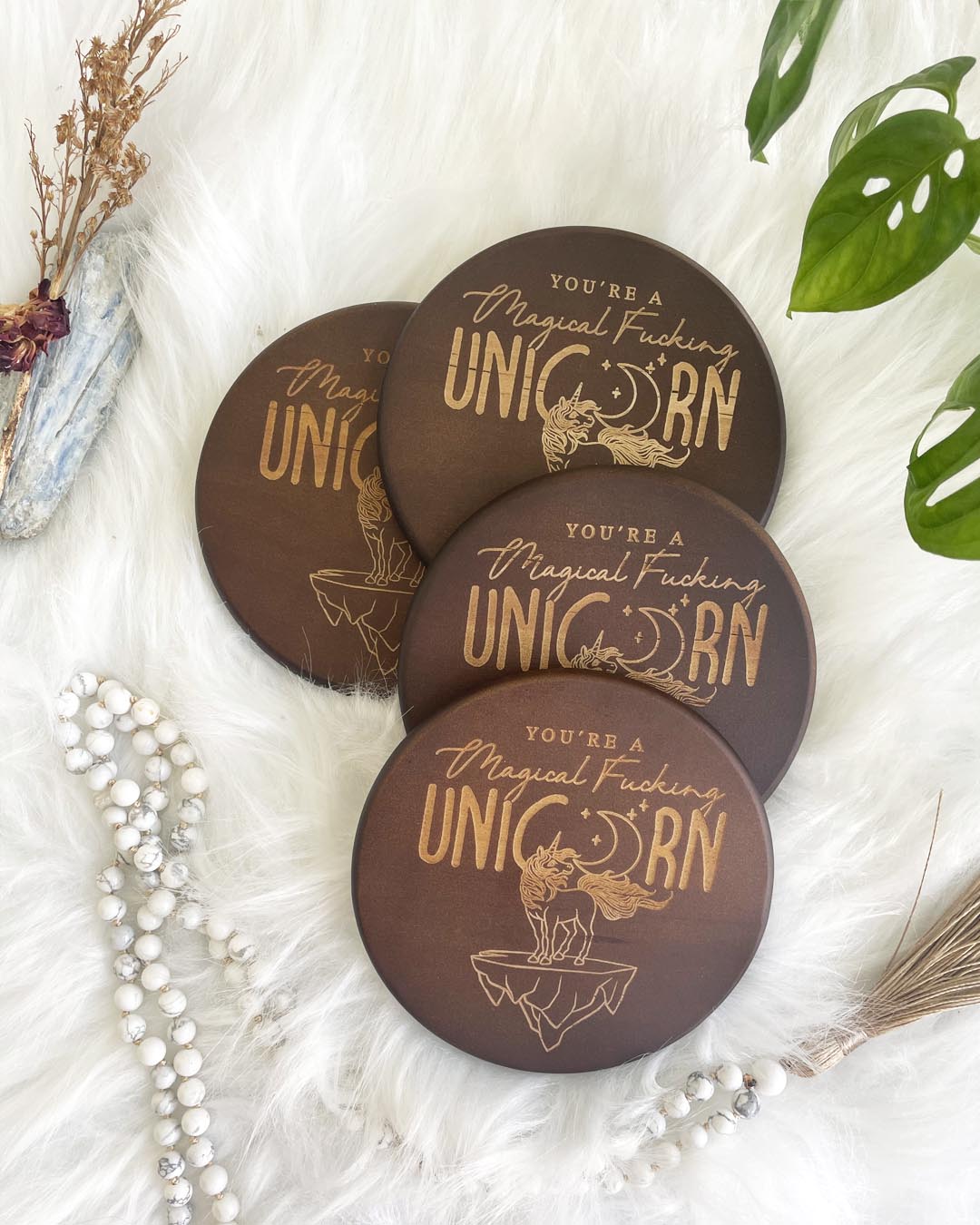 You Are A Magical Unicorn Dark Wood Coaster Set