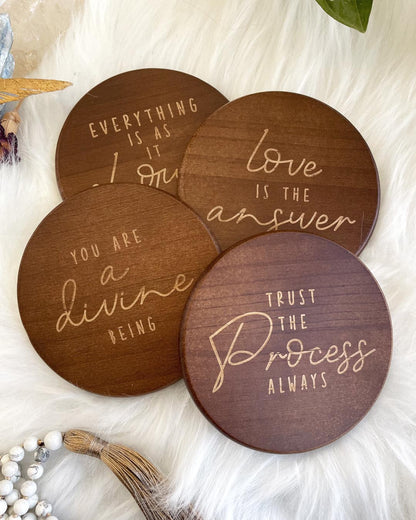 Healing Quotes Dark Wood Coaster Set