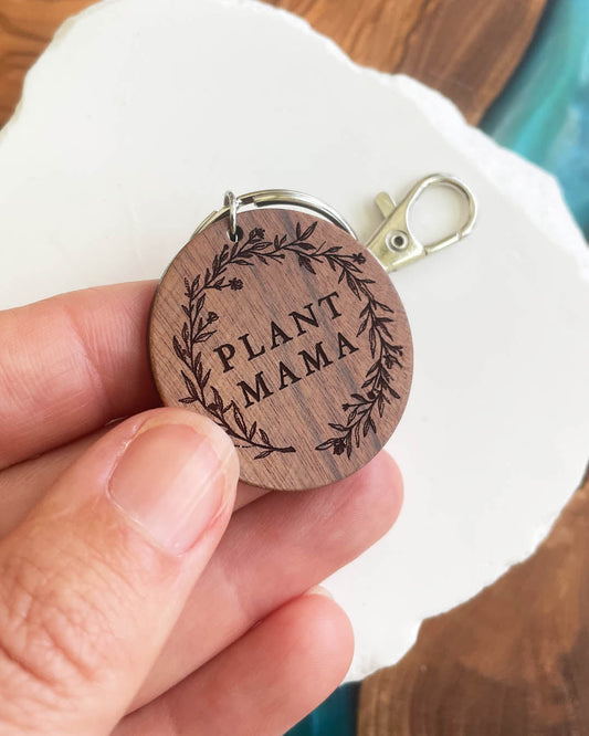 Plant Mama Silver Keychain
