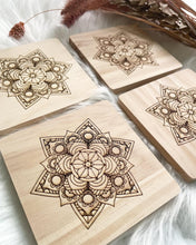 Load image into Gallery viewer, Mandala Square Wood Coaster Set
