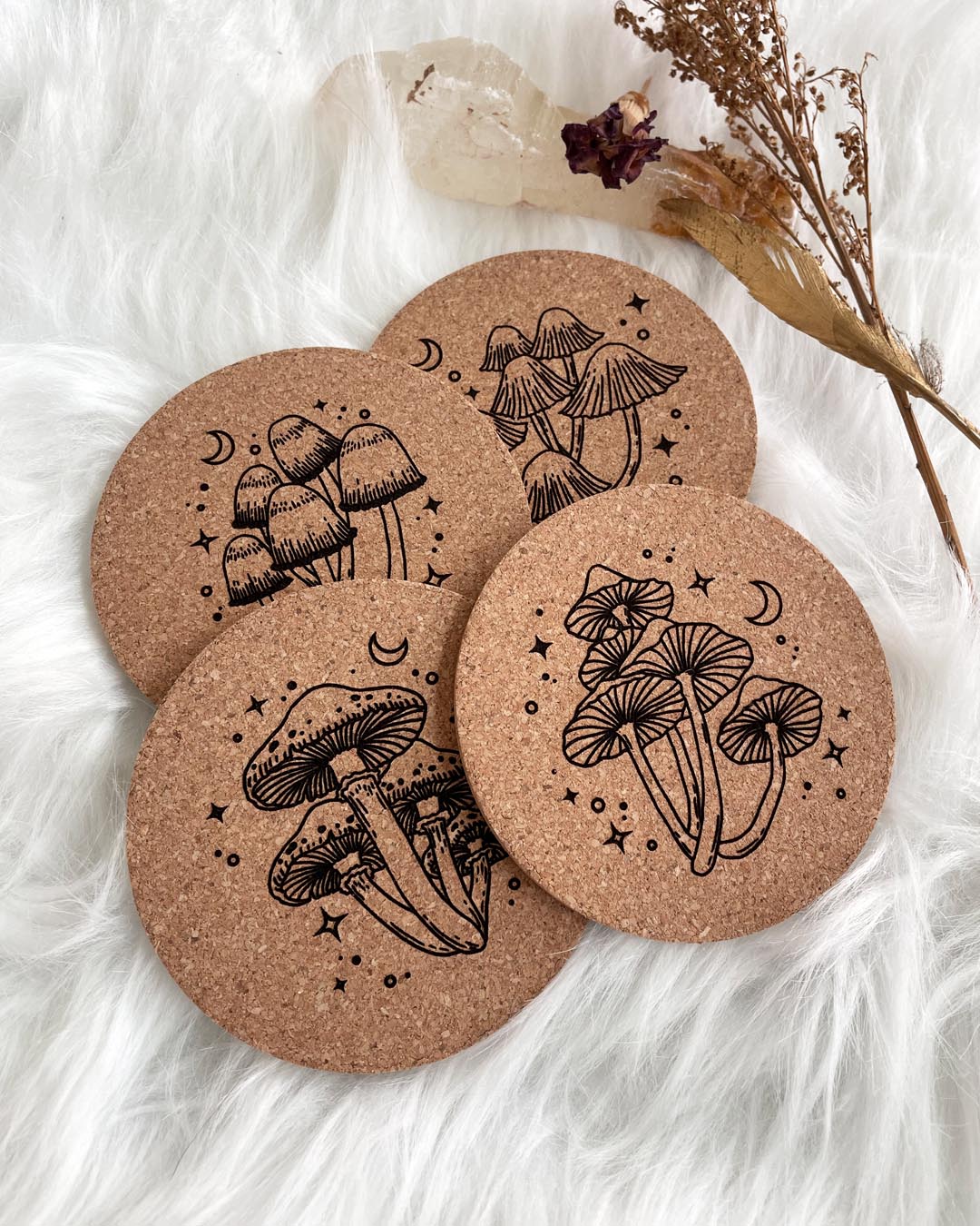 Wisdom Through Funghi Cork Coaster Set