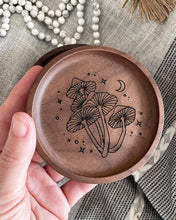 Load image into Gallery viewer, Wisdom Through Funghi Dark Wood Coaster Set
