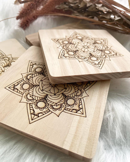 Mandala Square Wood Coaster Set