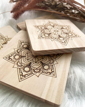 Load image into Gallery viewer, Mandala Square Wood Coaster Set
