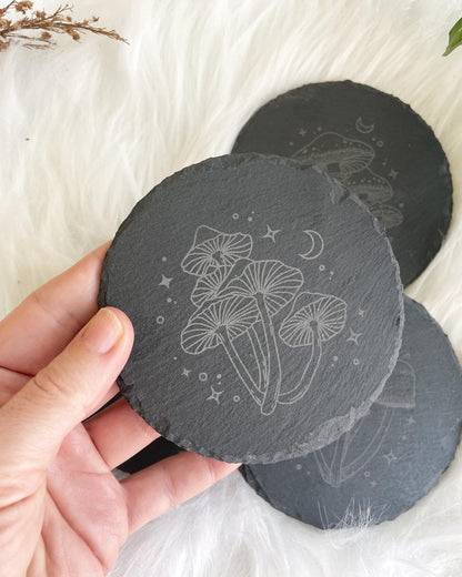 Wisdom Through Funghi Slate Coaster Set