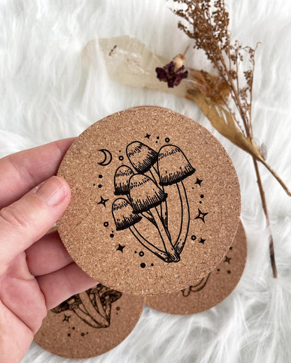 Wisdom Through Funghi Cork Coaster Set