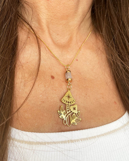 Wisdom Through Funghi - White Jade Necklace