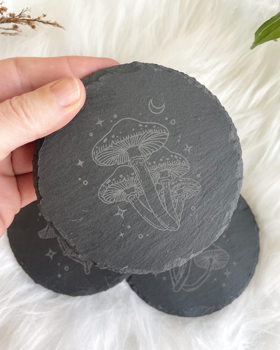 Wisdom Through Funghi Slate Coaster Set