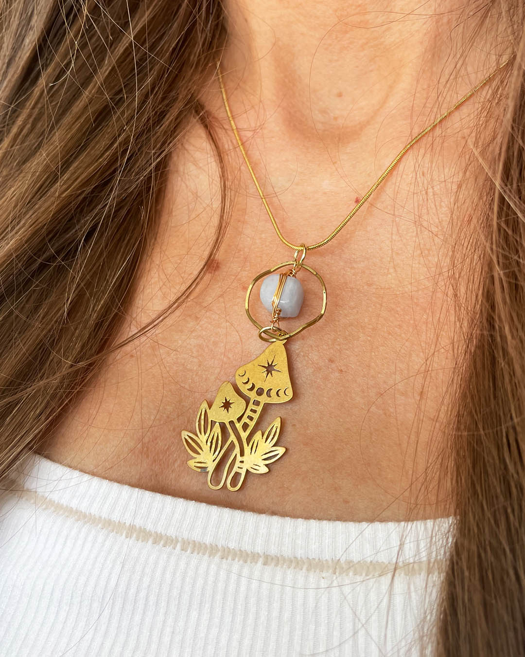 Wisdom Through Funghi - Blue Lace Agate Necklace