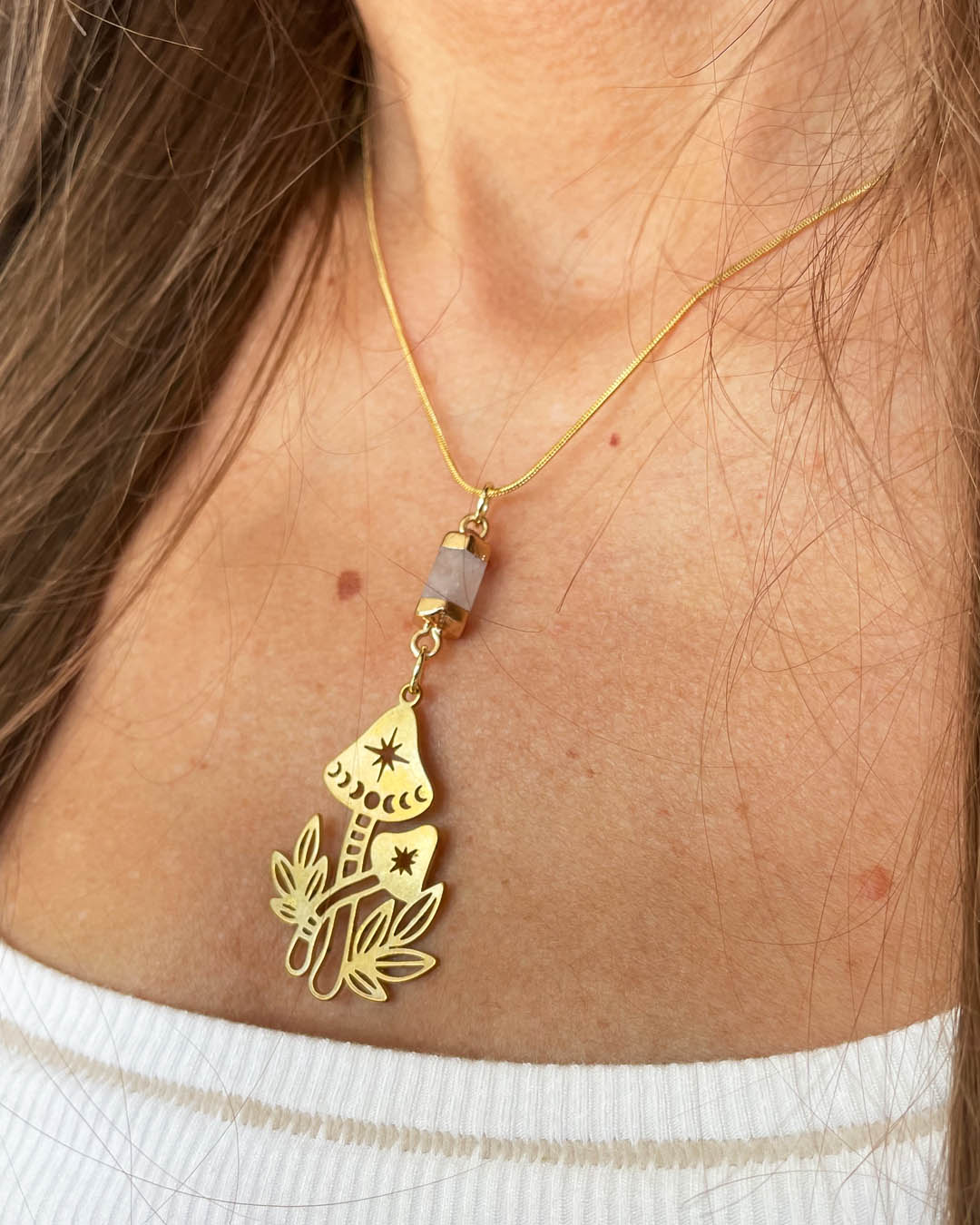 Wisdom Through Funghi - White Jade Necklace