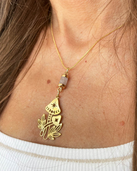 Wisdom Through Funghi - White Jade Necklace