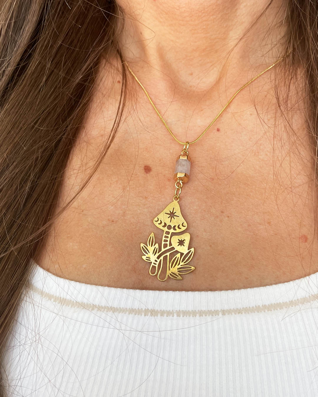 Wisdom Through Funghi - White Jade Necklace