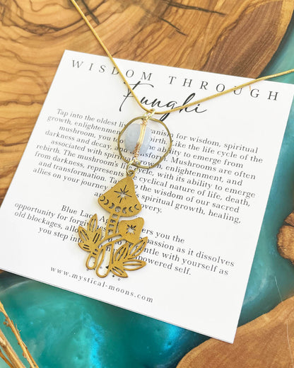 Wisdom Through Funghi - Blue Lace Agate Necklace