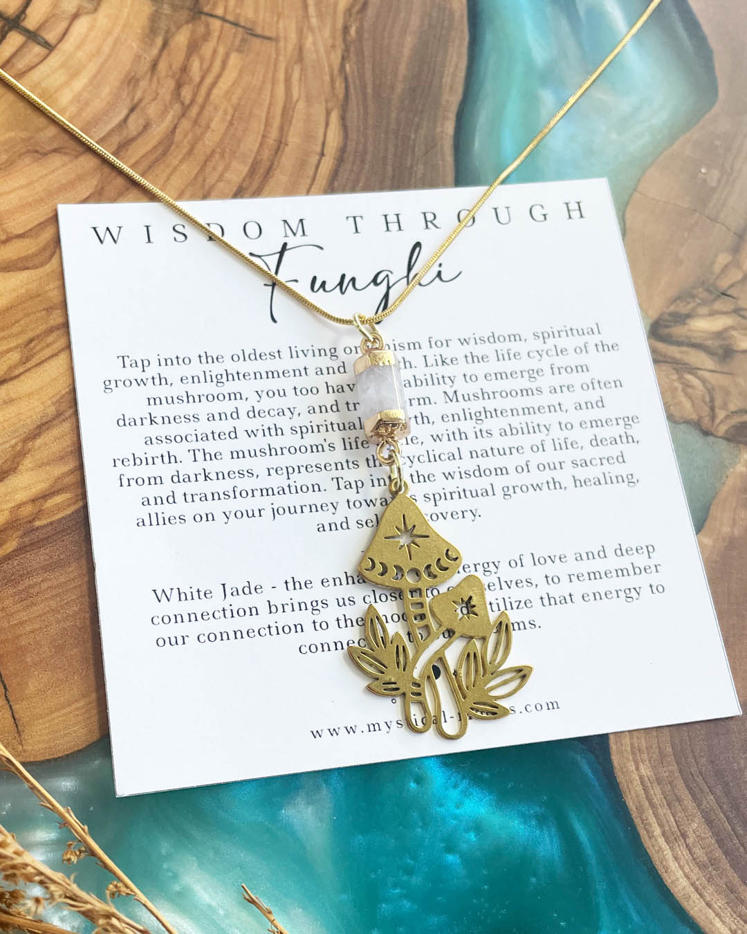 Wisdom Through Funghi - White Jade Necklace