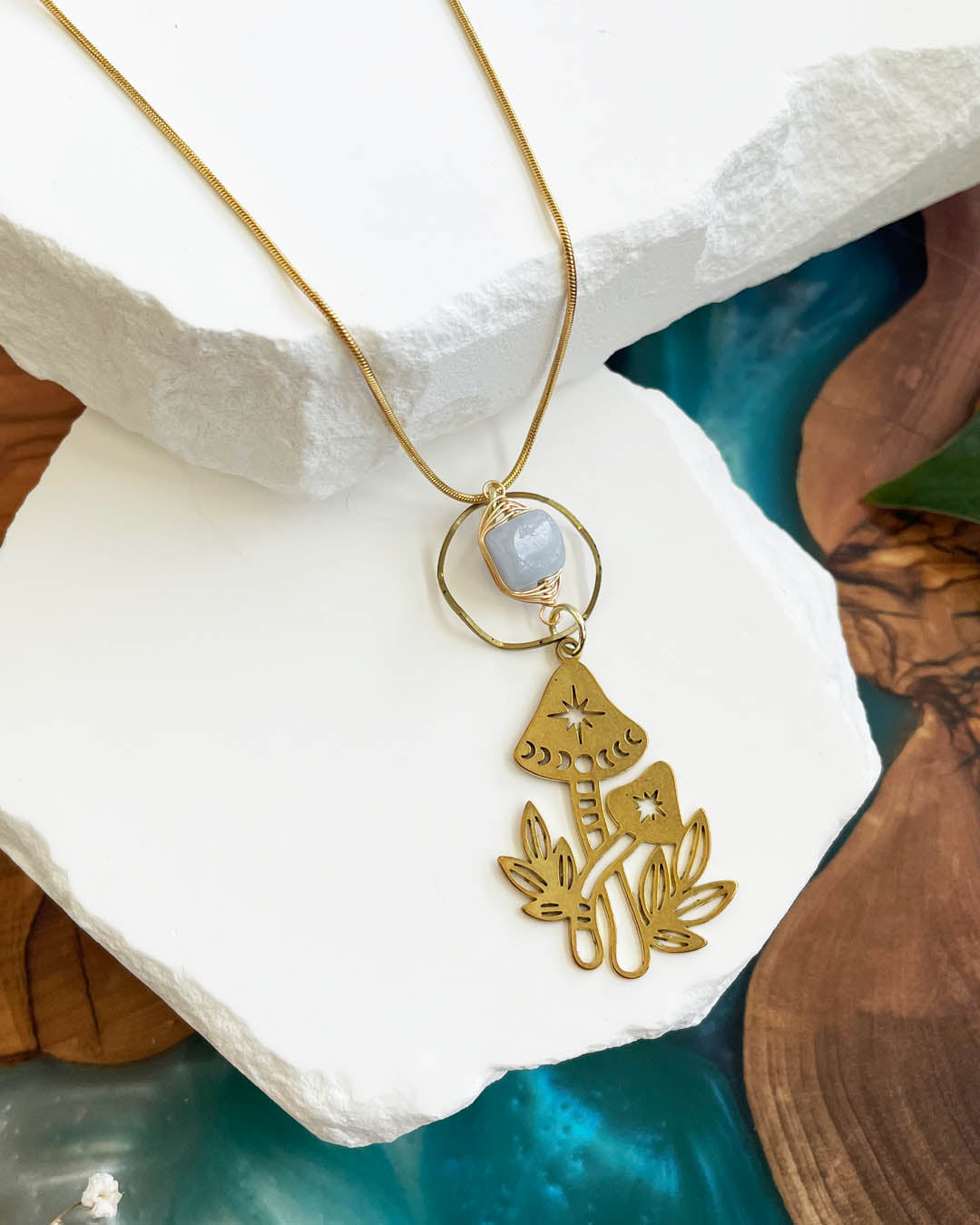 Wisdom Through Funghi - Blue Lace Agate Necklace